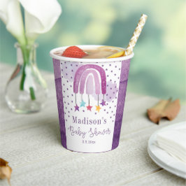 Vasos De Papel Arcoiris morado personalizado de Baby Shower