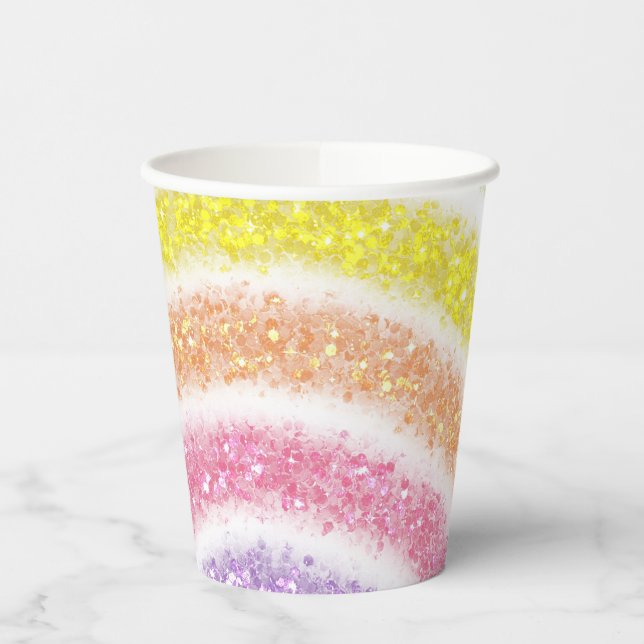 Vasos De Papel Arcoíris Purpurina Pastel (Izquierda)