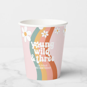 Vasos De Papel Arcoíris Retro Joven Salvaje Tres Daisy