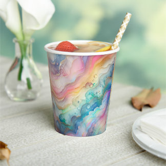 Vasos De Papel Arcos Iris y Burbujas Platos de Papel y de Fiesta