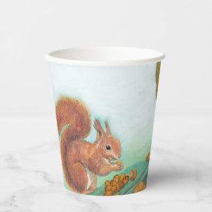 Vasos De Papel Ardillas rojas comiendo Ilustracion de avellanas