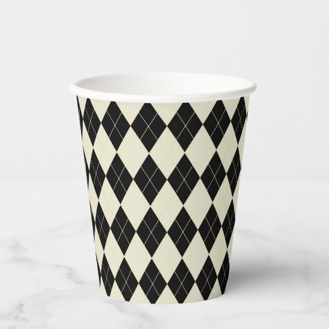 Vasos De Papel Argyle negro y blanco (Anverso)