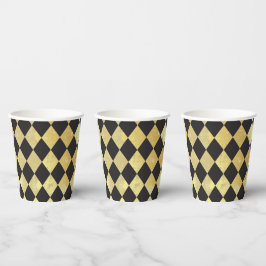 Vasos De Papel Arlequín de oro y de color negro con problemas