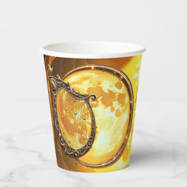 Vasos De Papel Arpa Celestial de la Luna Dorada (Anverso)