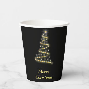 Vasos De Papel Arroz negro de oro brillante de Navidad