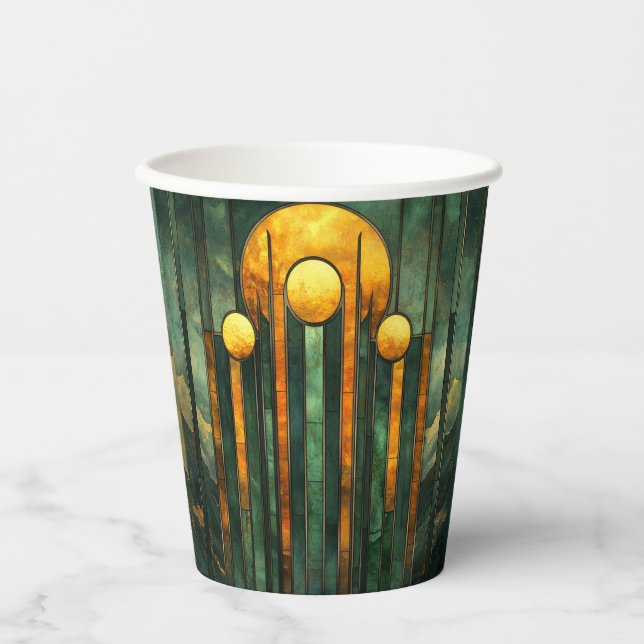 Vasos De Papel Art Deco Turquesa Verde Dorado Sol (Anverso)