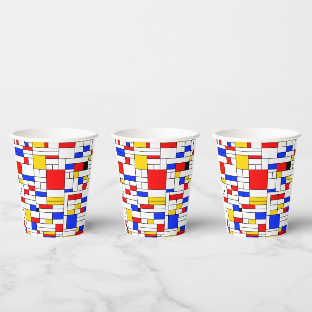 Vasos De Papel Arte abstracto estilo Piet Mondrian (Multi)
