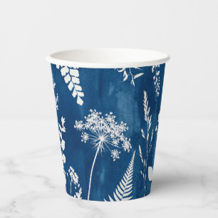 Vasos De Papel Arte botánico de helecho con cianotipia azul añil 
