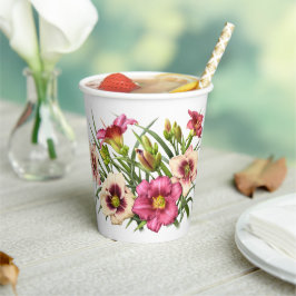 Vasos De Papel Arte Botánico Floral Pink Daylilies