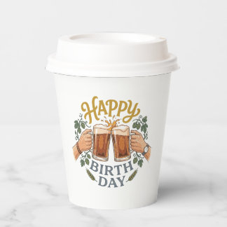 Vasos De Papel Arte de cumpleaños con cerveza vintage