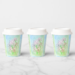 Vasos De Papel Arte De Flor Cuidada En Una Fila