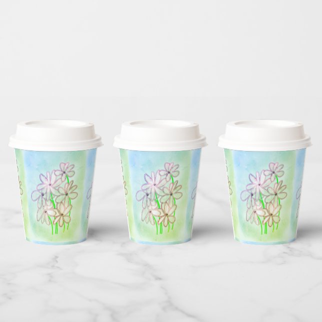 Vasos De Papel Arte De Flor Cuidada En Una Fila (Multi)