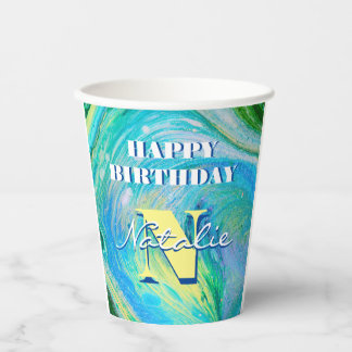 Vasos De Papel Arte de flujo acrílico azul Aqua