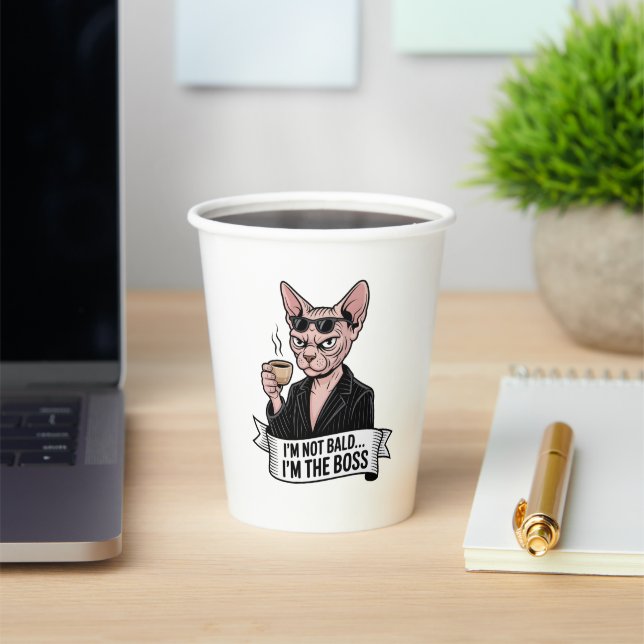 Vasos De Papel Arte de gato Sphynx jefe con café (in situ)