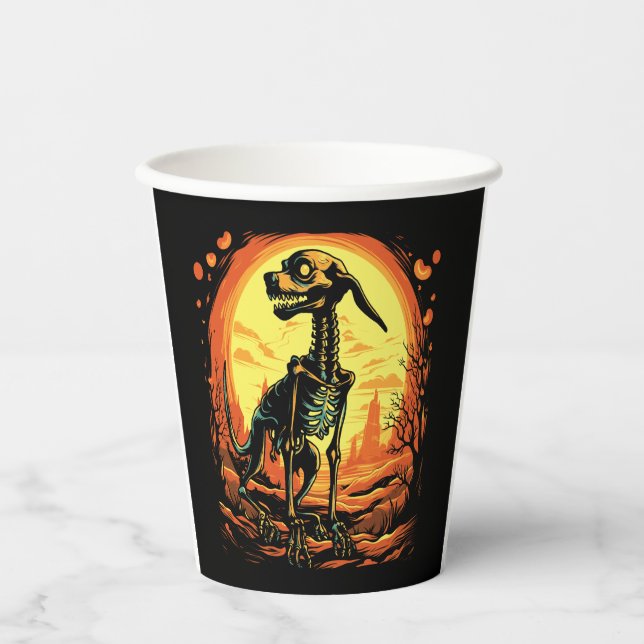 Vasos De Papel Arte de Halloween en Skeleton Dog (Anverso)