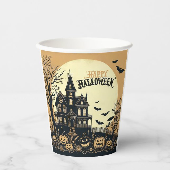 Vasos De Papel Arte de Halloween feliz (Anverso)