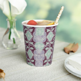 Vasos De Papel Arte de IA con patrones de verde menta y púrpura l