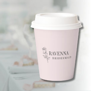 Vasos De Papel Arte de Línea de Rosa Rosa Lujo Nombre Personaliza