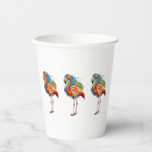 Vasos De Papel Arte de pájaro abstracto de flamenco colorido con 