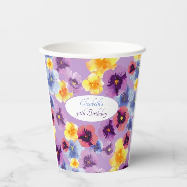 Vasos De Papel Arte de Pensamiento Púrpura Ilustrado a Mano Cotta (Anverso)