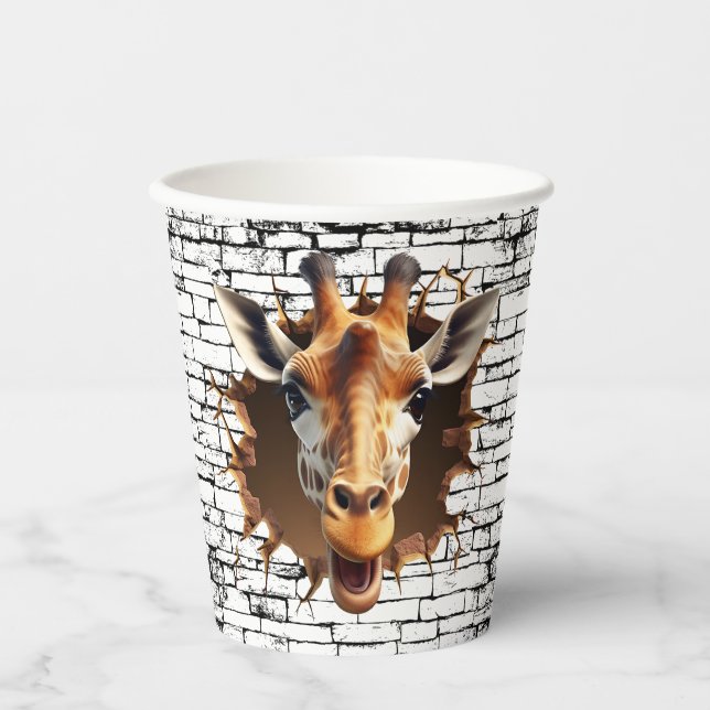 Vasos De Papel Arte de ruptura de muro de jirafa 3D - Safari real (Anverso)