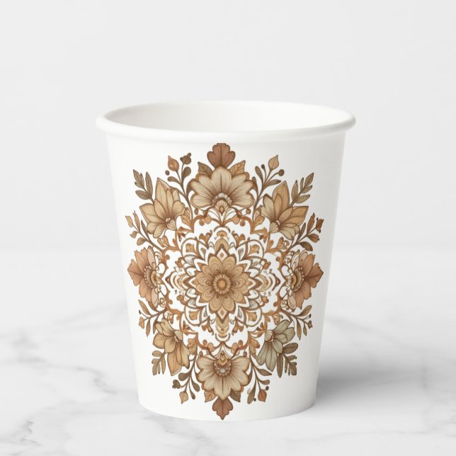 Vasos De Papel Arte de tonos marrones florales de mandala intrinc (Anverso)