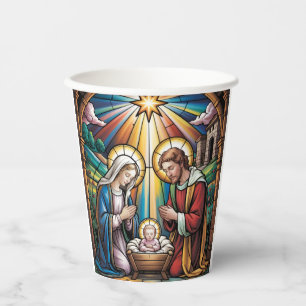 Vasos De Papel Arte de vidrio emplomado de la Natividad – Navidad