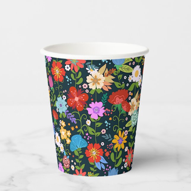 Vasos De Papel Arte folclórico floral mexicano (Anverso)