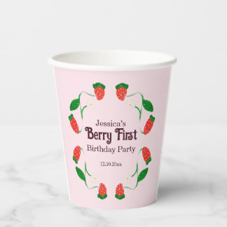 Vasos De Papel Arte Nuevo Cumpleaños 1 de Berry Rosa Lindo