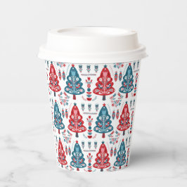 Vasos De Papel Arte popular navideño escandinavo en rojo y azul