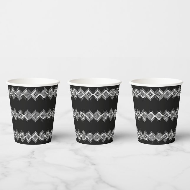 Vasos De Papel Arte tribal blanco y negro (Multi)