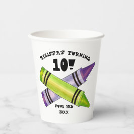 Vasos De Papel Artista verde púrpura critica fiesta de cumpleaños