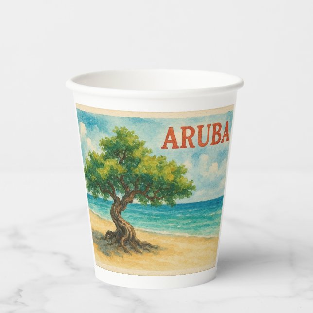 Vasos De Papel Aruba Divi Tree Eagle Beach acuarela (Anverso)