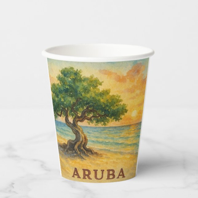 Vasos De Papel Aruba Eagle Beach Divi Tree Golden Hour (Anverso)