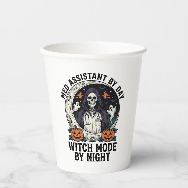 Vasos De Papel Asistente Médico Bruja de Halloween Grabado Antigu (Anverso)