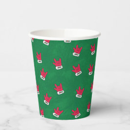 Vasos De Papel ASL ILY Santa Glove red paper cups