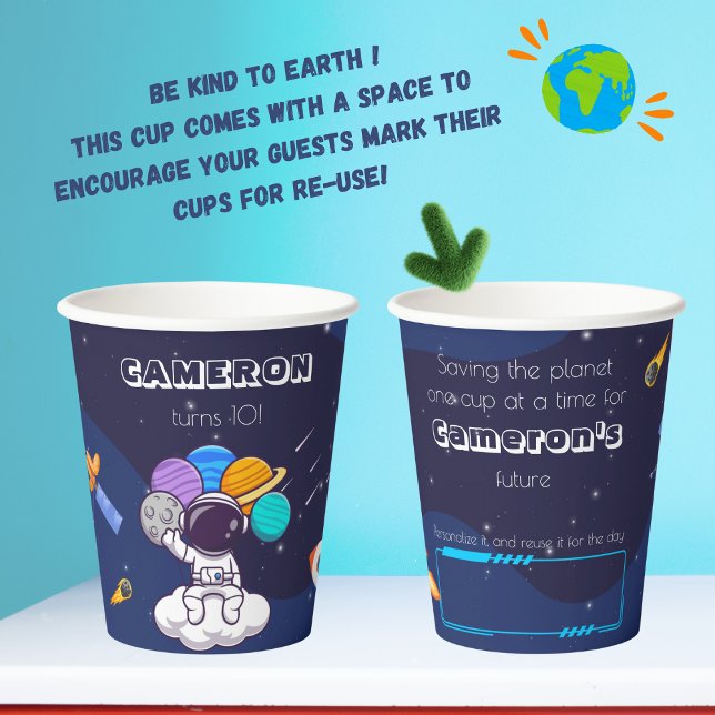 Vasos De Papel Astronauta Azul Reutilizable Personalizado Lindo   (Subido por el creador)