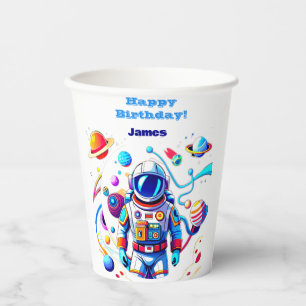 Vasos De Papel Astronauta colorida y Univers en colores audaces