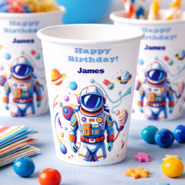 Vasos De Papel Astronauta colorida y Univers en colores audaces