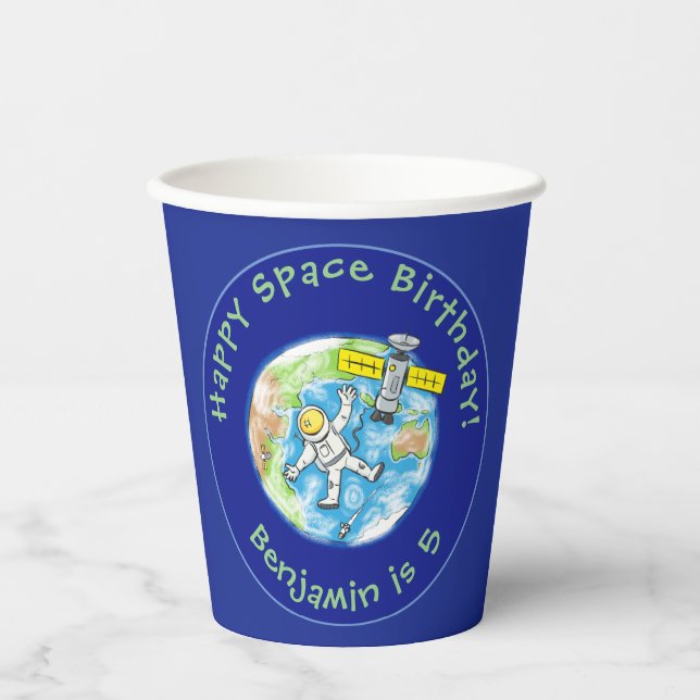 Vasos De Papel Astronauta divertida con personalizado satelital s (Anverso)