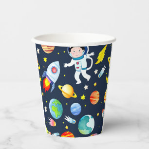 Vasos De Papel Astronauta en el patrón de planetas y cohetes espa