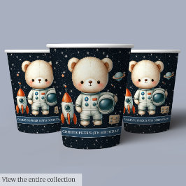 Vasos De Papel Astronauta Teddy Bear Boy Fiesta de Cumpleaños Cub