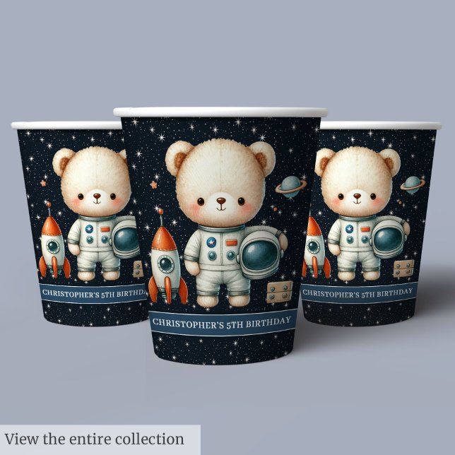 Vasos De Papel Astronauta Teddy Bear Boy Fiesta de Cumpleaños Cub (Astronaut Teddy Bear Boy Birthday Party Paper Cups)