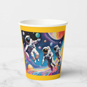 Vasos De Papel Astronautas Hombres Espaciales En Una Galaxia Past