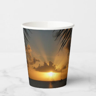 Vasos De Papel Atardecer a través de la orilla de la palma