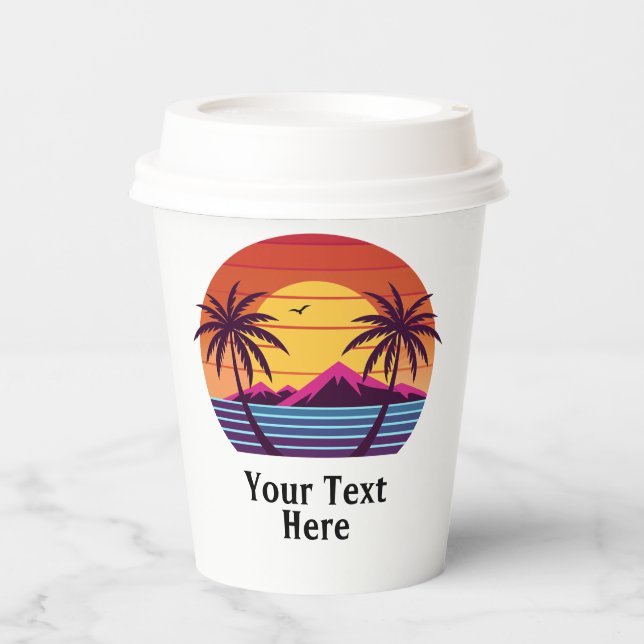 Vasos De Papel Atardecer con Vector de Palmeras (Anverso)