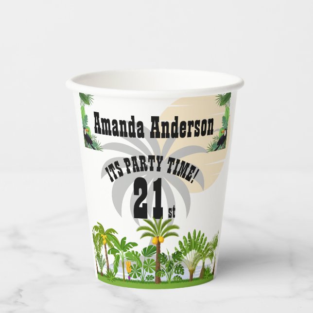 Vasos De Papel Atardecer de palmeras de la isla tropical (Anverso)