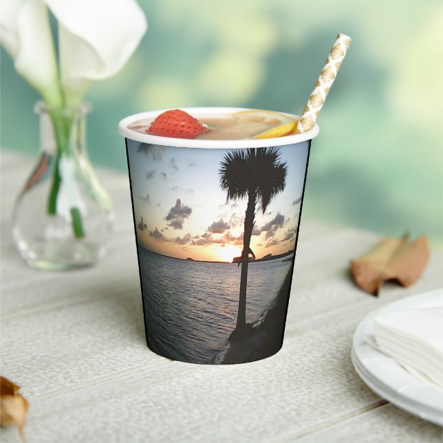 Vasos De Papel Atardecer En La Playa (in situ)