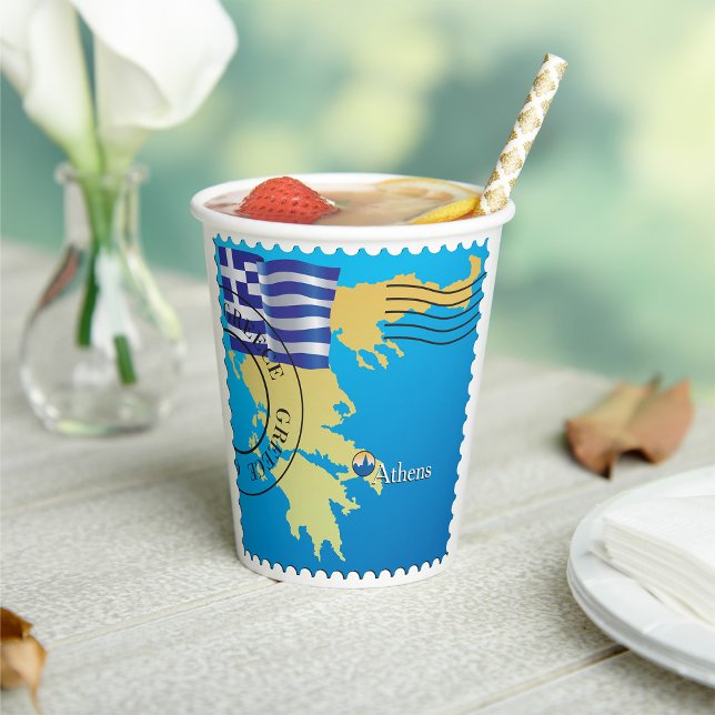 Vasos De Papel Atenas Grecia: Sello de viaje Bandera griega y map (Subido por el creador)