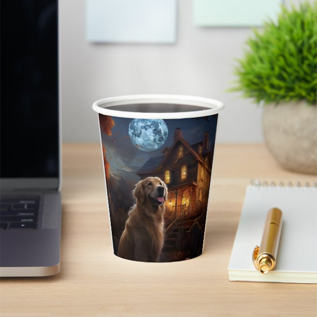 Vasos De Papel Aterrador de Golden Retriever Halloween (in situ)